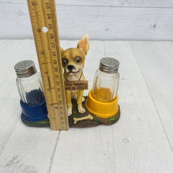 DWK 2010 Animal Chihuahua Dog Bone Resin Holder W Salt And Pepper Shaker Set 3 - Picture 8 of 16